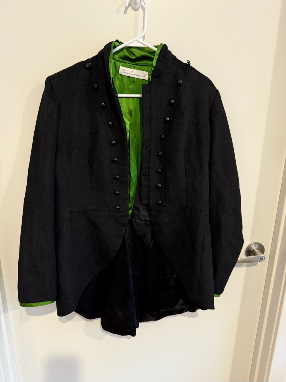 Teresa Crowninshield Black Military-Style Jacket with Green Lining